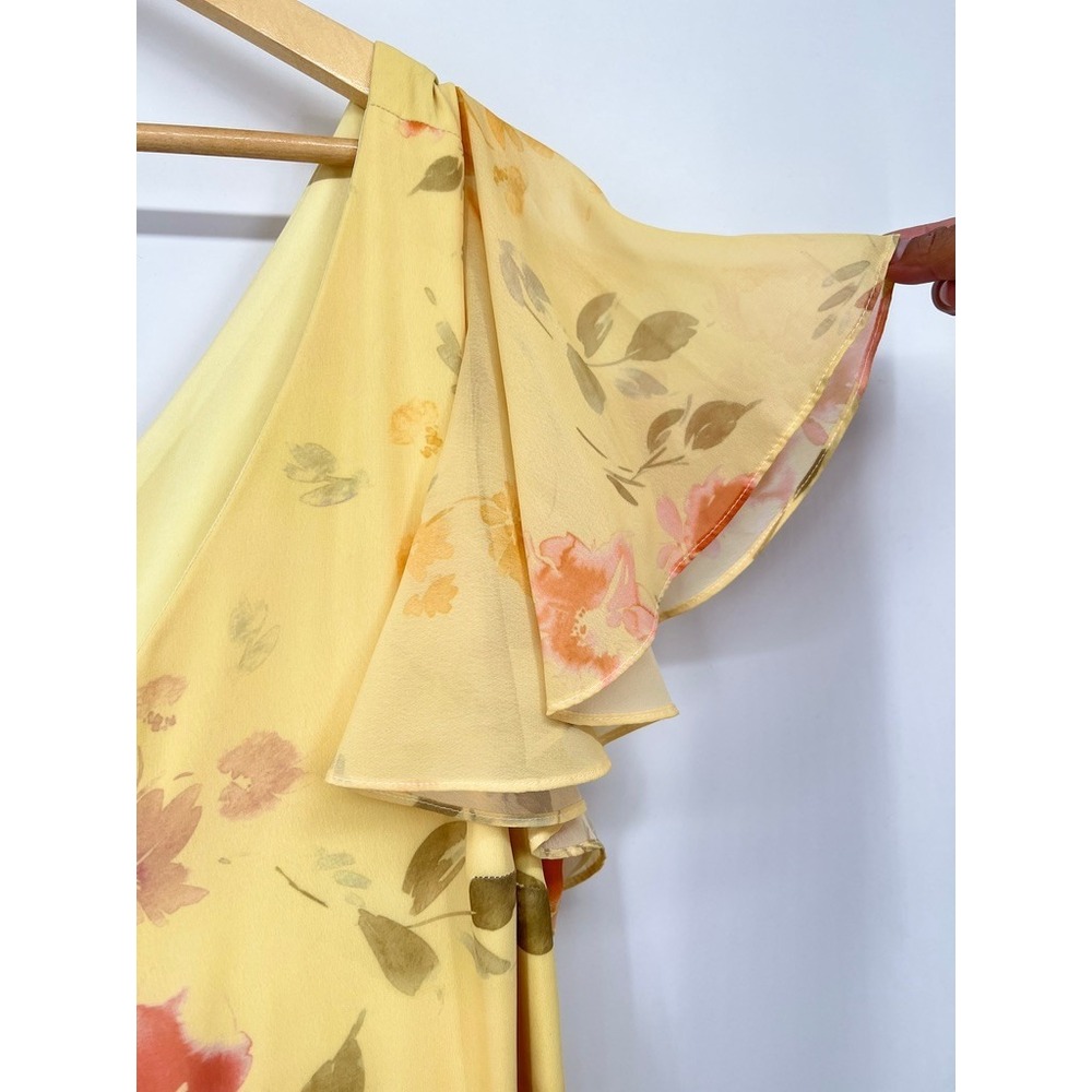 Birdy Grey Violet Yellow Floral Flutter Sleeve Maxi Dress Rococo 3X Bridesmaid - Picture 5 of 9
